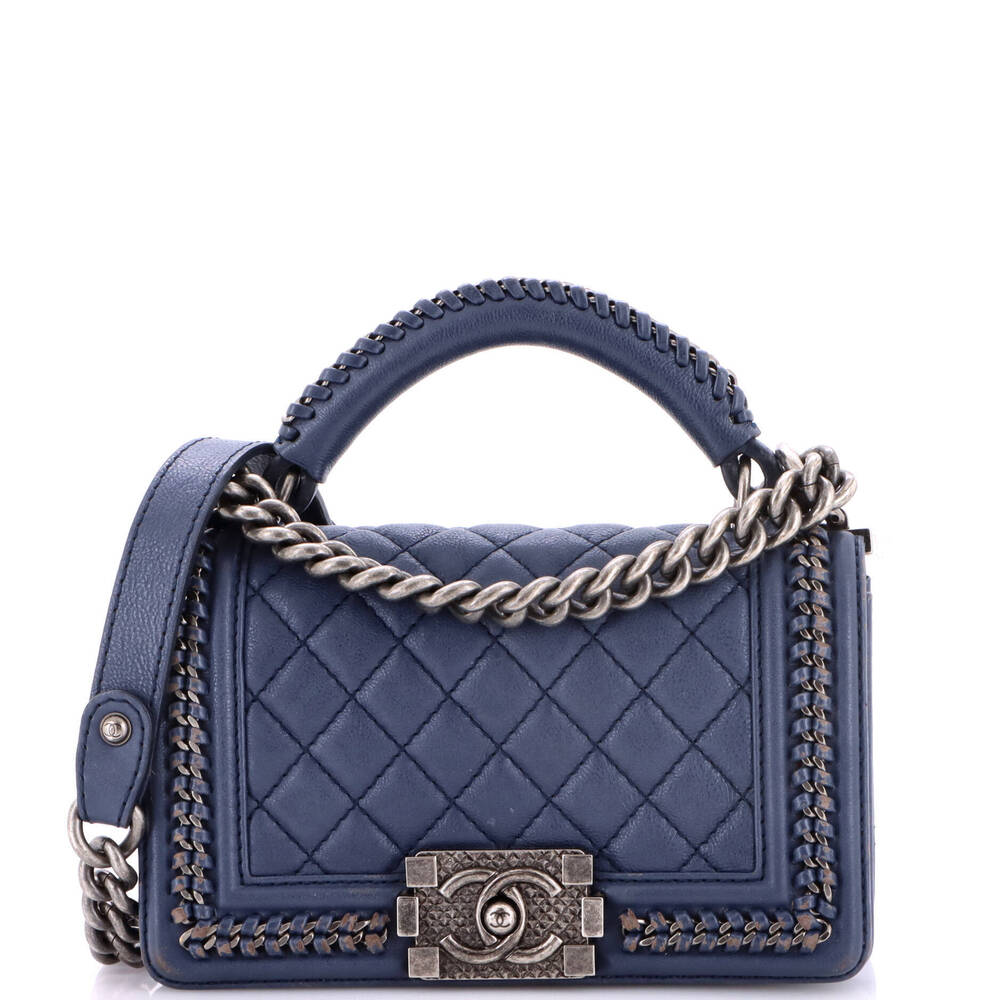 Chanel Small Chain Handle Boy Flap Bag Quilted Calfskin